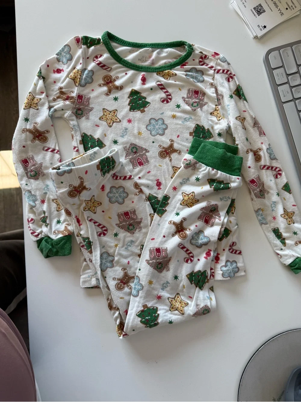 Milkberry bamboo gingerbread Print Pajama Set - Green Trim, 3T